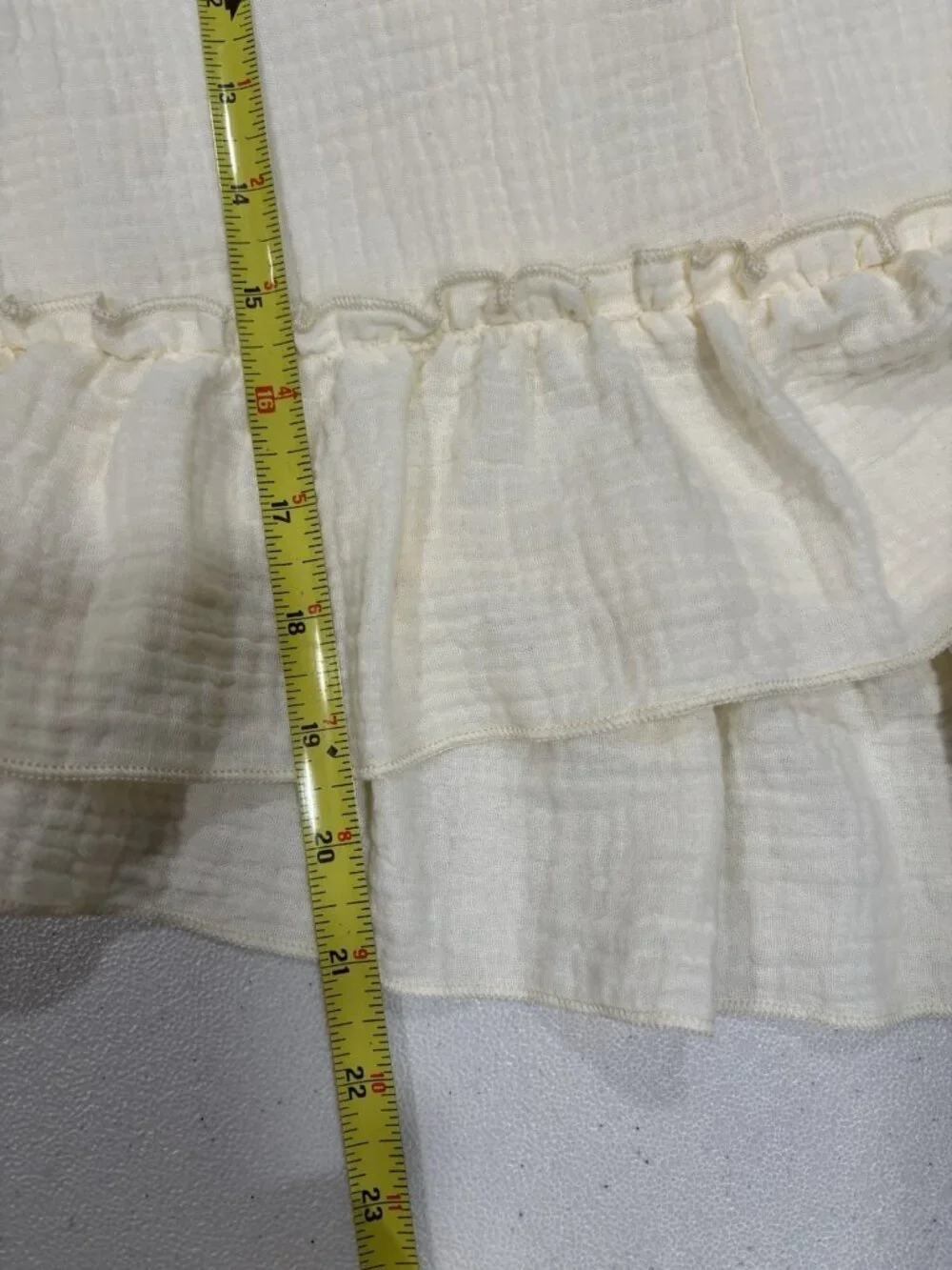 Bucket List Peplum Ruffled Crop Top Oversized Lantern Sleeves Boho Gauze Size L